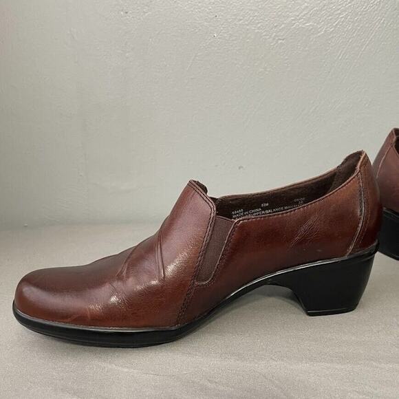 Clarks Partridge Loafers Size 8.5 Brown Leather Slip On Low Heel Boho Artsy Shoe - Picture 4 of 12